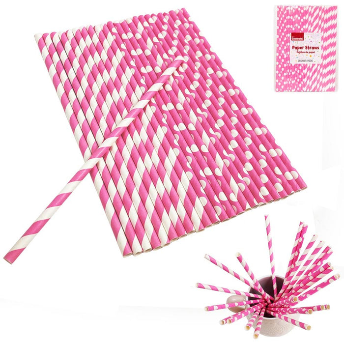 72 Biodegradable Pink Straws Paper Stripe Party Supplies Bridal Wedding Birthday
