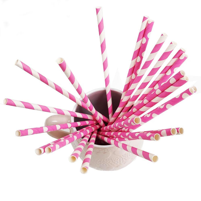 72 Biodegradable Pink Straws Paper Stripe Party Supplies Bridal Wedding Birthday