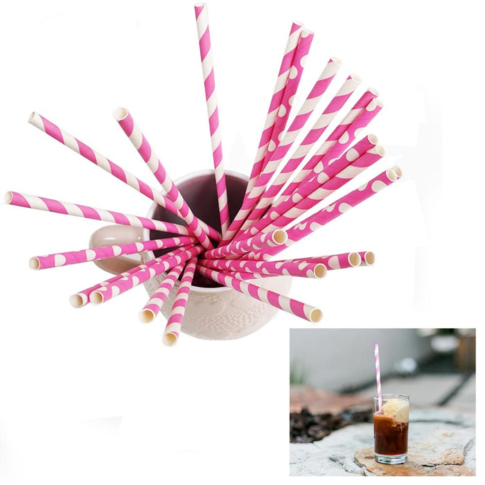 72 Biodegradable Pink Straws Paper Stripe Party Supplies Bridal Wedding Birthday