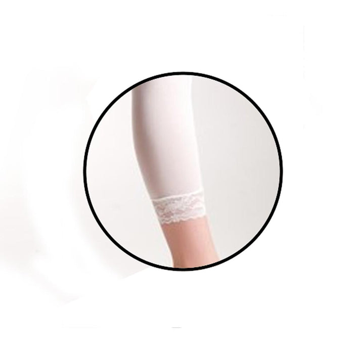 3PC Women Footless Capri Tights Lace Trim Soft Ladies White Opaque Slim One Size