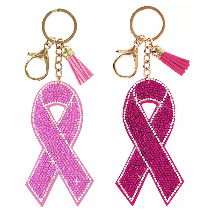 Cancer Awareness Ribbon Keychain Womens Purse Bag Charm Key Chain Ring Gift Pink