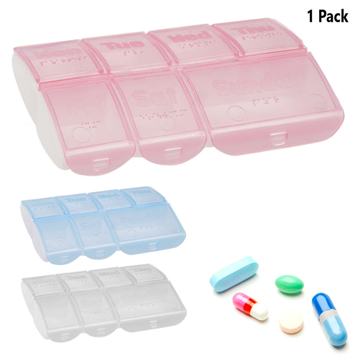 7 Day Pill Box Container Organizer Medication Storage Weekly Pop Up Compartments