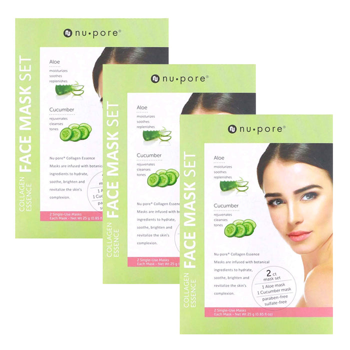 6 x Collagen Essence Facial Mask Sheet Aloe Cucumber Skin Care Cleansing Nu-Pore