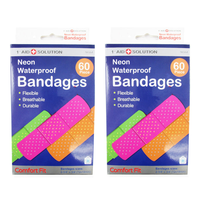 120 Neon Adhesive Bands Waterproof Bandages Strip 3/4" Kids Children First Aid