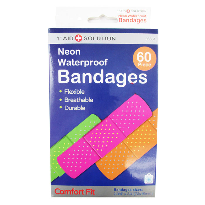 120 Neon Adhesive Bands Waterproof Bandages Strip 3/4" First Aid Kids Children