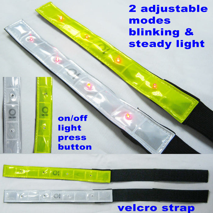 2pc High Visibility Reflective Arm Leg Bands 4 Led Lights Strap Bike Run Cycling