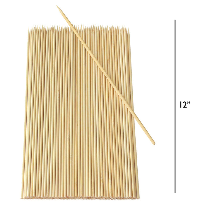 100 Pc Bamboo Skewers Wooden Sticks 12" Wood BBQ Shish Kabob Fondue Party Grill