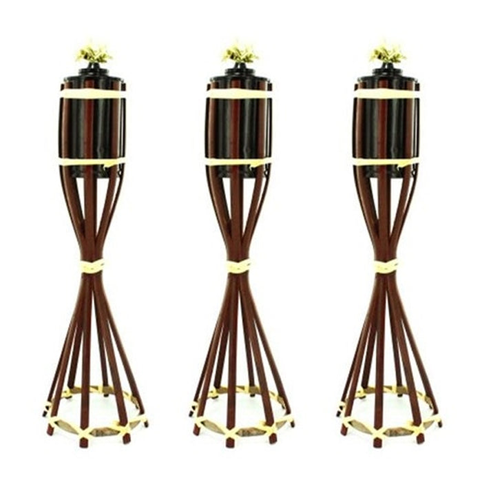 3 PCS Bamboo Tabletop Natural Tiki Torch Lamp Fire Light Decor Luau Party Garden