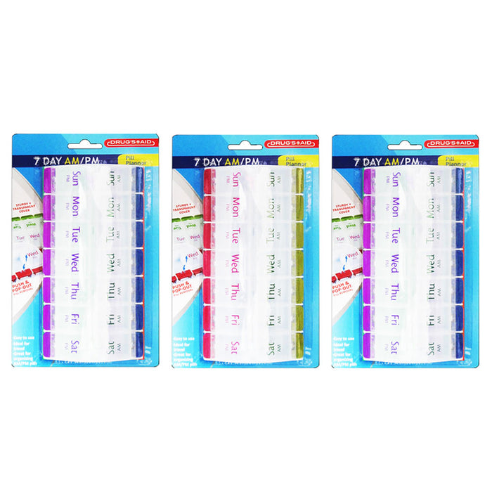 3 Pack Weekly Pill Box Organizer Twice a Day 7 Day AM PM Case Medicine Storage