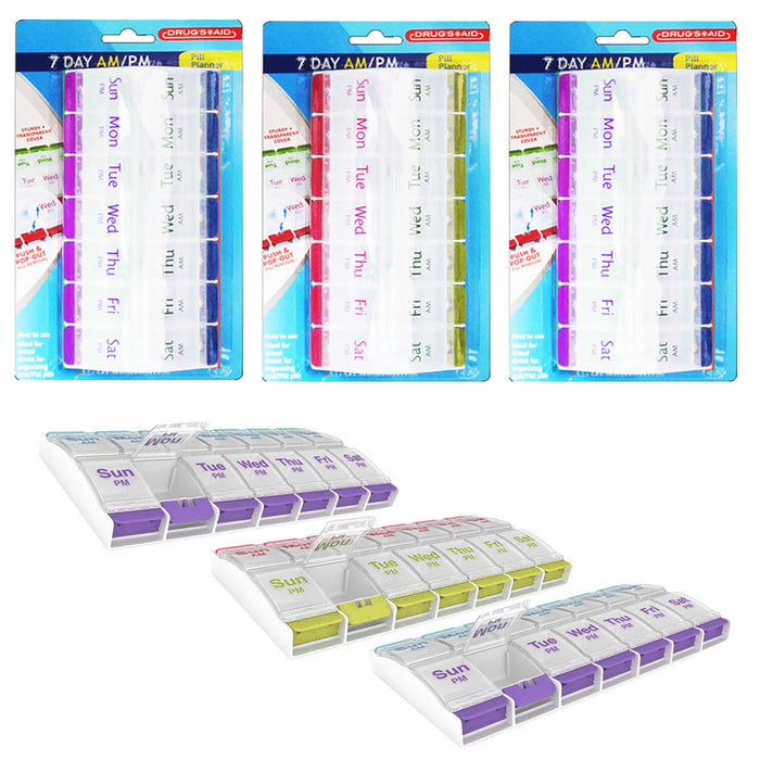 3 Pack Weekly Pill Box Organizer Twice a Day 7 Day AM PM Case Medicine Storage