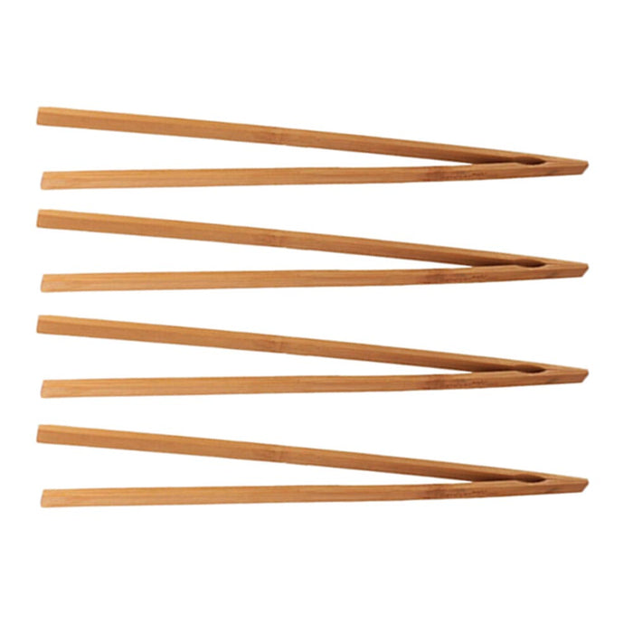 4 Set Bamboo Toast Tongs 12" Bagel Fruit Bread Bacon Straight Arm Toaster Wooden