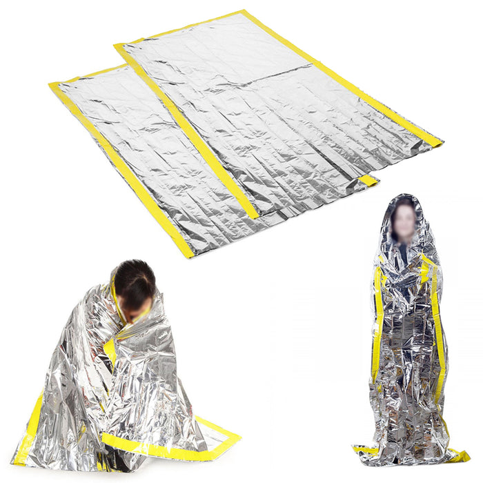 2PC Outdoor Emergency Blanket Sleeping Bag 84" x 46" Survival Reflective Camping