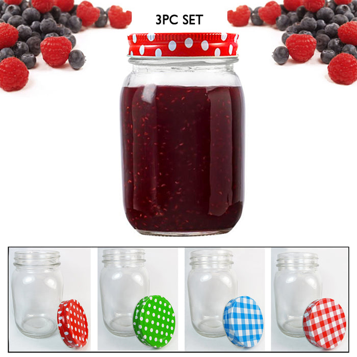3 Set Clear Mason Jars 18oz Wide Mouth Glass Lids Jelly Canning Pint Wedding New