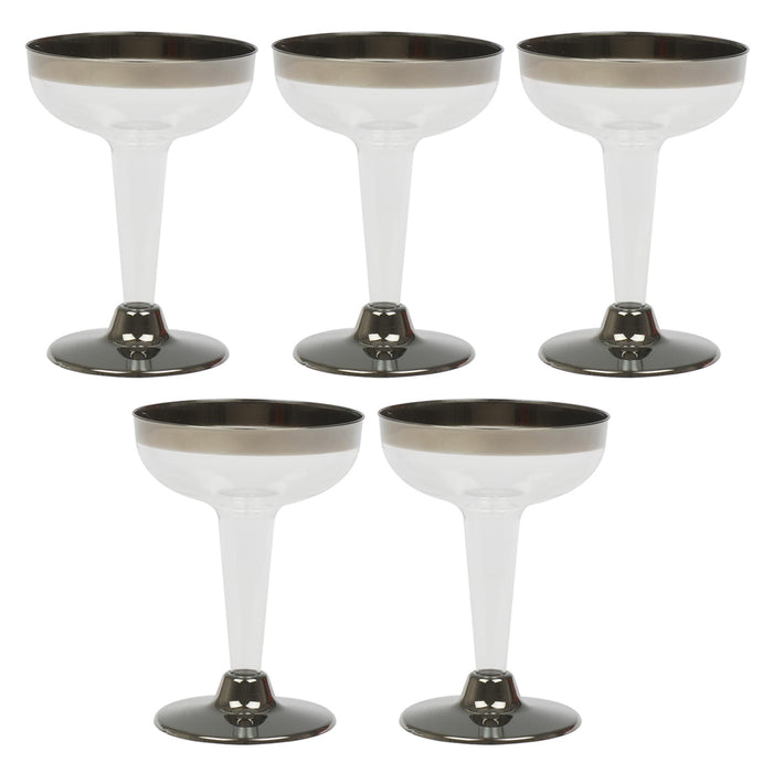 5Pcs Champagne Wine Flutes Plastic Glasses Silver 4.5oz Wedding Party Disposable
