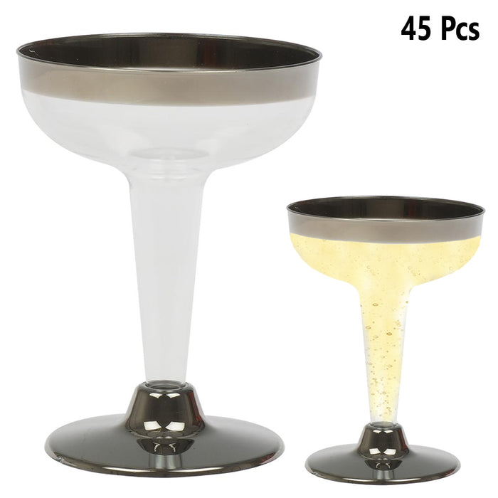 45Pc Disposable Champagne Wine Flutes Plastic Glasses Silver 4.5oz Wedding Party