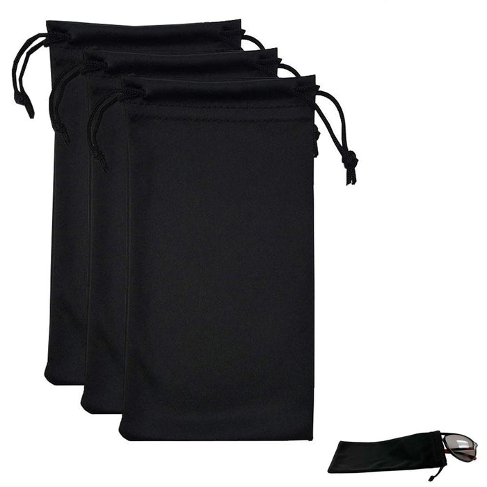 3 Pc Microfiber Black Pouch Bag Soft Premium Case Sunglasses Eyeglasses Cleaning
