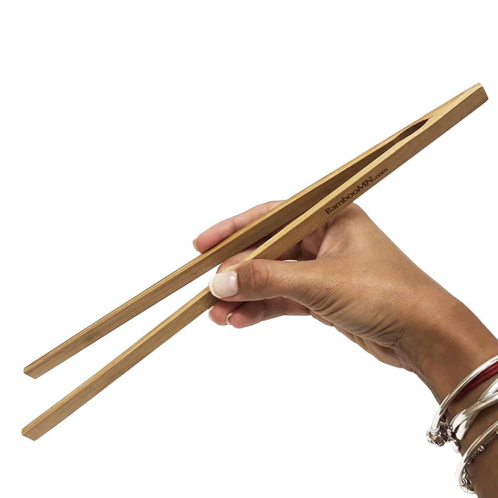 2 Reusable Bamboo Toast Tongs 12" Bread Bacon Bagel Fruit Toaster Wooden Cooking