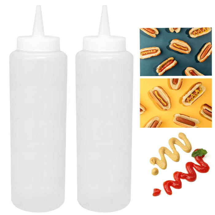 2 Pk Plastic Squeeze Clear Bottle 15oz Condiment Ketchup Mayo Mustard Hot Sauce