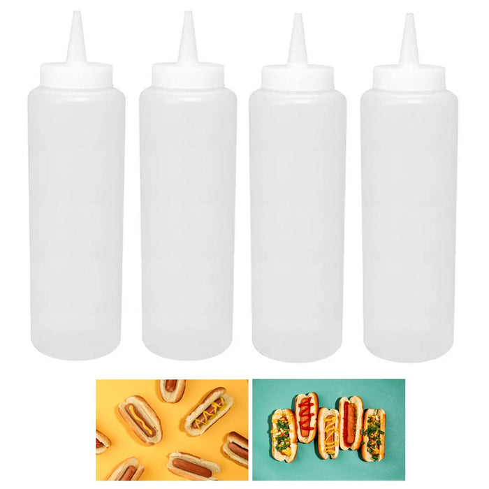 4 Pk Condiment Squeeze Clear Plastic Bottles 15oz Mustard Ketchup Mayo BBQ Sauce