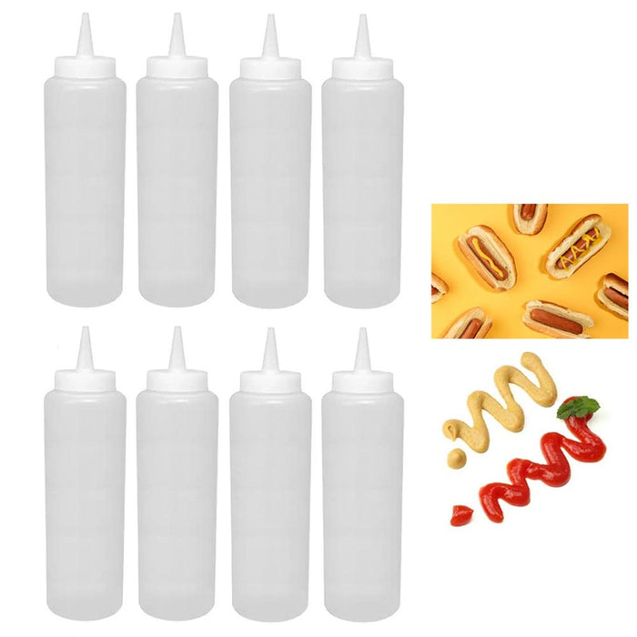 8 Clear Plastic Squeeze Bottle 15oz Condiment Dispenser Mayo Ketchup Mustard Oil