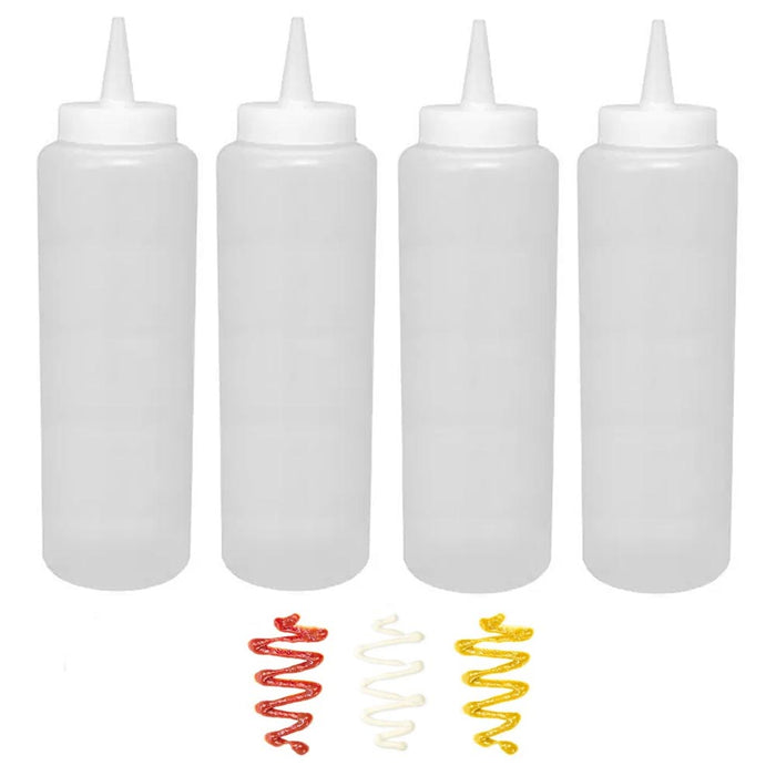 4 Pk Condiment Squeeze Clear Plastic Bottles 15oz Mustard Ketchup Mayo BBQ Sauce