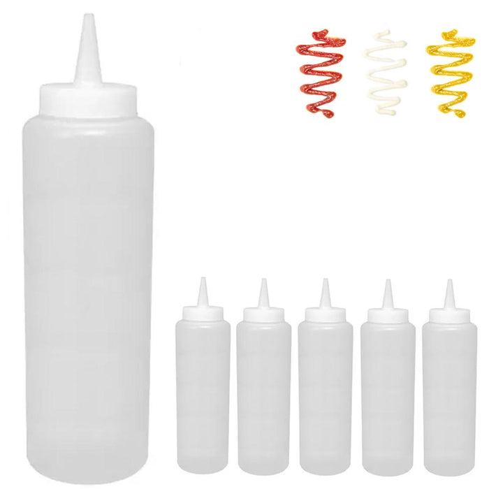 6 PK 15oz Clear Plastic Squeeze Bottles Condiment Ketchup Mustard BBQ Mayo Sauce