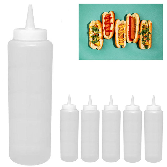 6 PK 15oz Clear Plastic Squeeze Bottles Condiment Ketchup Mustard BBQ Mayo Sauce