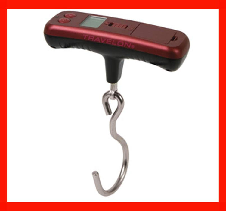 Travelon Luggage Scale Micro Digital Hanging Travel Weight Portable Hook Red New, Size: One Size
