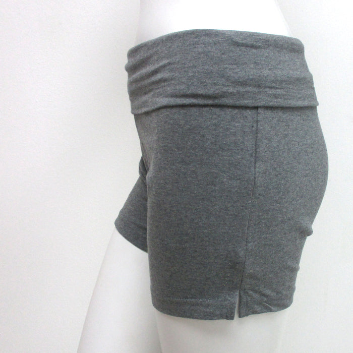 Womens Yoga Fold Over Shorts Waist Gym Spandex Sexy Cotton Fitness Grey Small