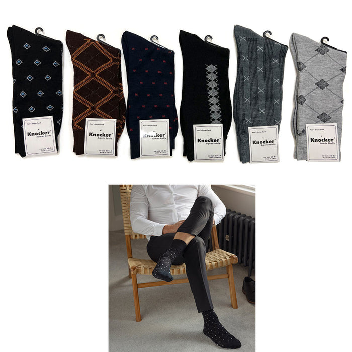 6 Pairs Mens Dress Socks Fashion Classic Lightweight Crew Socks Assorted 10-13