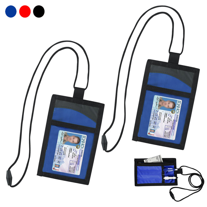 2 Pack Travel Pouch ID Badge Holder with Neck Lanyard Passport Cover Wallet Case