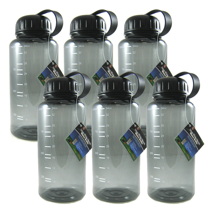 6 Pack Sports Water Bottles Fitness BPA Free 34 oz Wide Mouth Easy Open Drinking