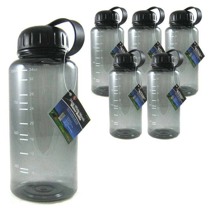 6 Pack Sports Water Bottles Fitness BPA Free 34 oz Wide Mouth Easy Open Drinking