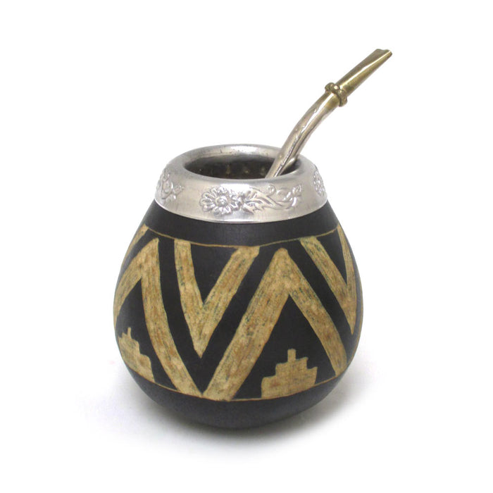 Argentina Mate Gourd Hand Carved Yerba Cup Handmade Bombilla Straw Drink Kit