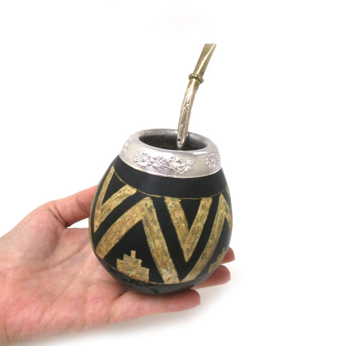 Argentina Mate Gourd Hand Carved Yerba Cup Handmade Bombilla Straw Drink Kit
