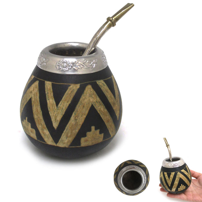 Argentina Mate Gourd Hand Carved Yerba Cup Handmade Bombilla Straw Drink Kit