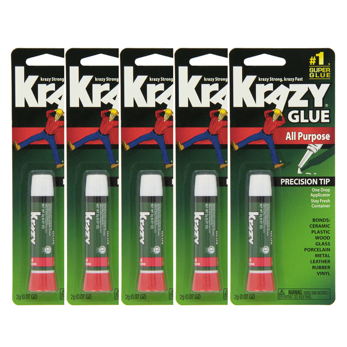 5 Pack Krazy Glue Instant strong Super Glue crazy fast Tube All Purpose Repair