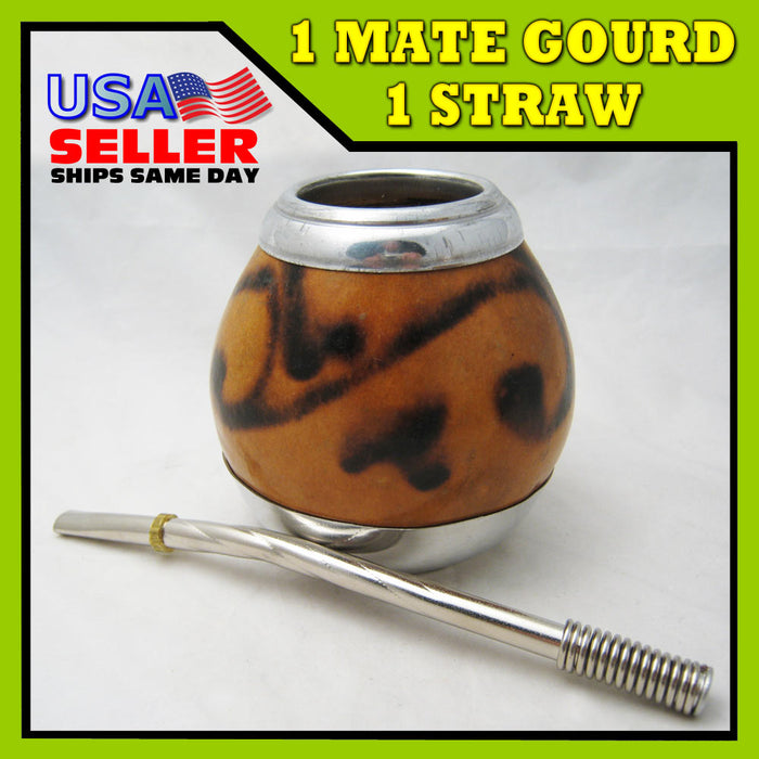 GUARANI MATE GOURD FOR YERBA OR TEA WITH STRAW BOMBILLA KIT NATURAL 0379
