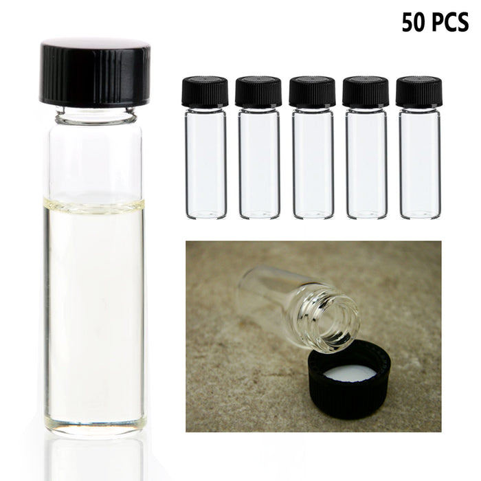 50PC Mini Clear Glass Vial Bottles Caps 1 3/8 Tall 4 mL Gold Panning Prospecting