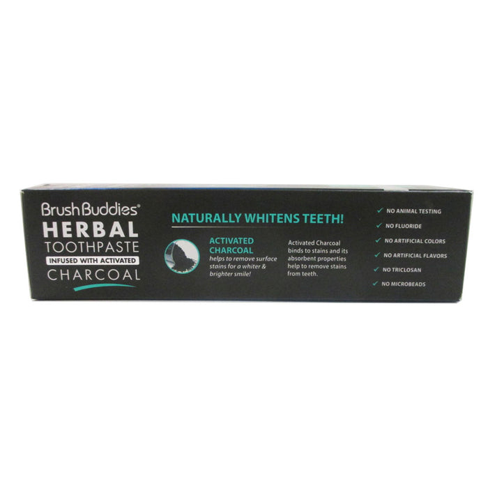 Brush Buddies Herbal Toothpaste Infused Activated Charcoal Cool Mint Whitens New