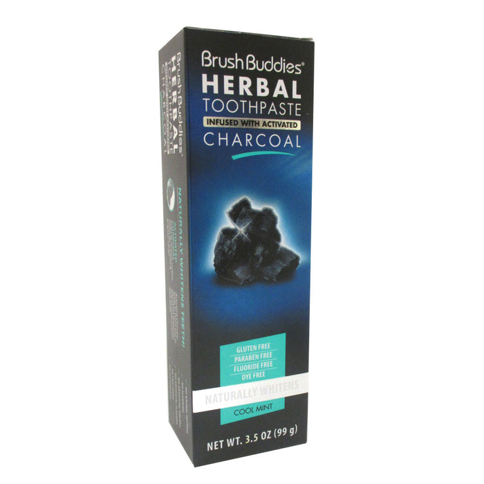 Brush Buddies Herbal Toothpaste Infused Activated Charcoal Cool Mint Whitens New