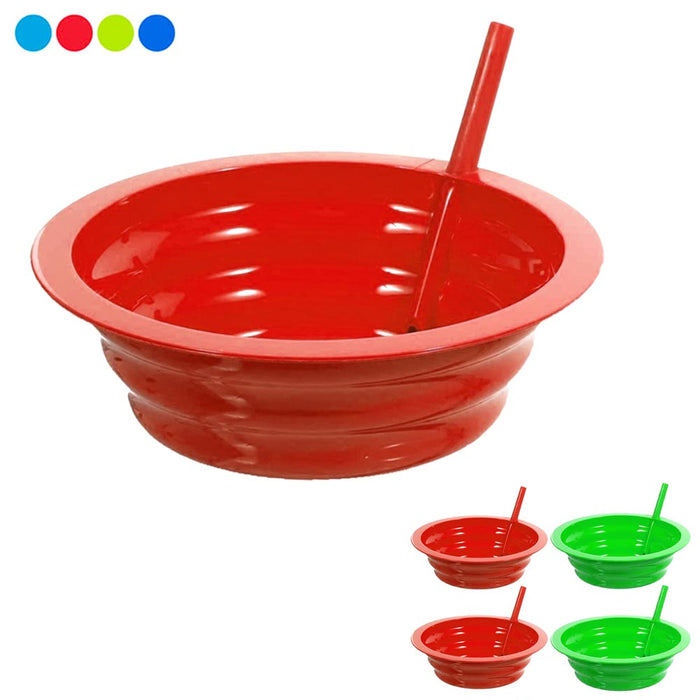 4 Set Cereal Bowls With Straws For Kids Toddlers Plastic Sip Bowl Dishwasher Safe