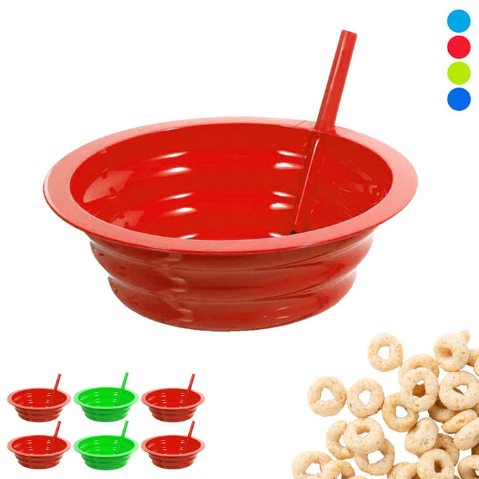 6 Toddler Cereal Sip Bowl With Straw Kids Plastic Durable Plate Dishwasher Safe