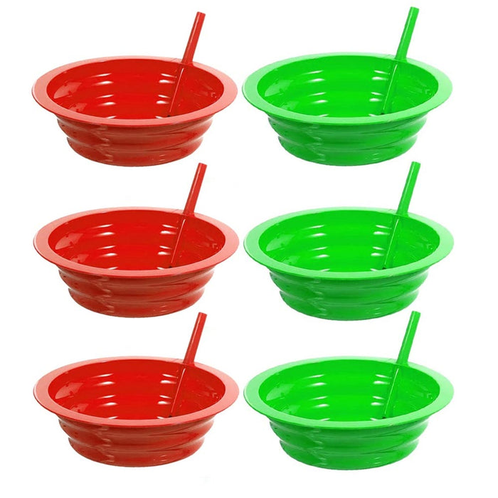 6 Toddler Cereal Sip Bowl With Straw Kids Plastic Durable Plate Dishwasher Safe