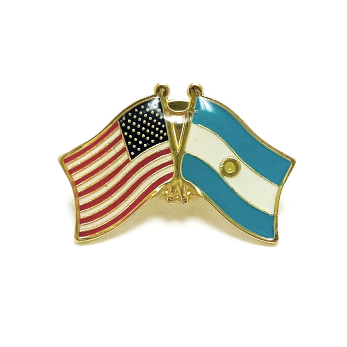 6 PC US Argentina Crossed Double Flag Lapel Pins American Friendship Pin Badge