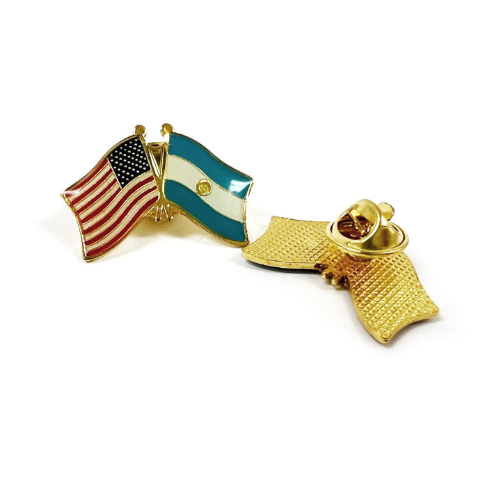 6 PC US Argentina Crossed Double Flag Lapel Pins American Friendship Pin Badge