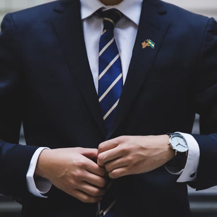 6 PC US Argentina Crossed Double Flag Lapel Pins American Friendship Pin Badge