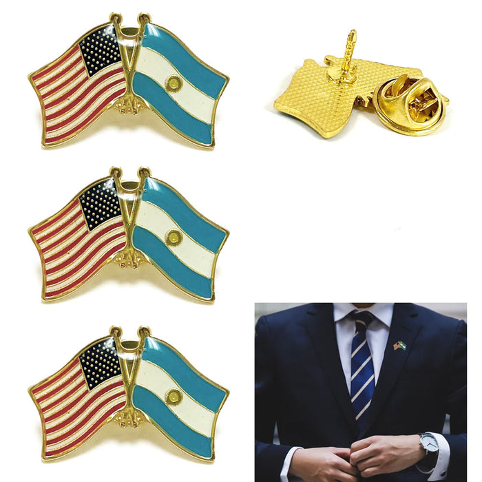 3 PC Argentina USA Friendship Lapel Pin Enamel Souvenir Hat Men Women Patriotic