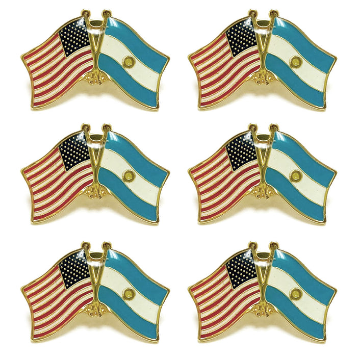6 PC US Argentina Crossed Double Flag Lapel Pins American Friendship Pin Badge