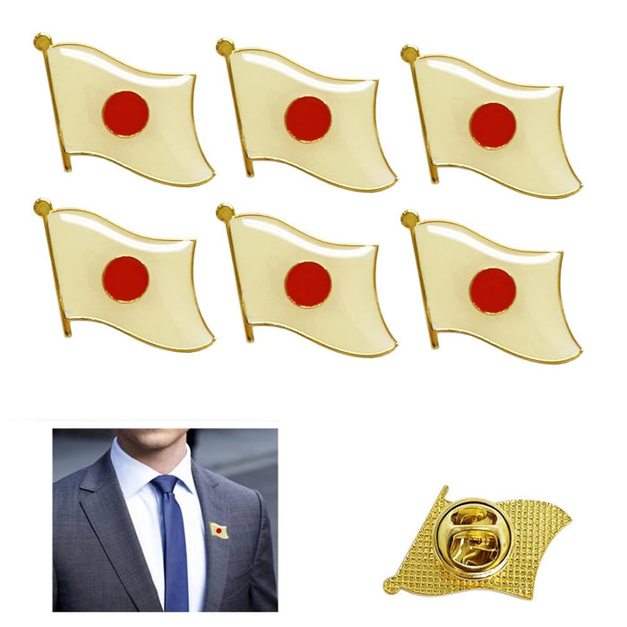 6Pc Japan Country Flag Lapel Pin Enamel Badge Support Patriotic Souvenir Hat Tie